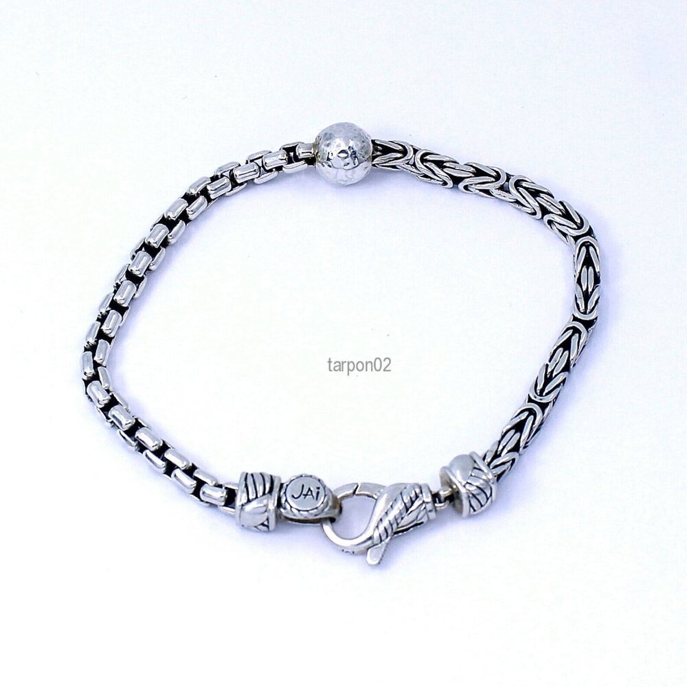 John Hardy JAI Byzantine 3.5mm+Box Chain 4mm Sterling Silver Bracelet XS-SM NIB - Picture 2 of 9